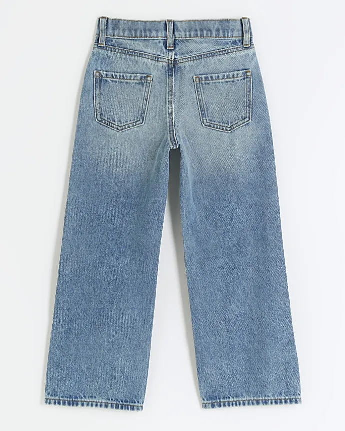Girls blue straight ripped jeans