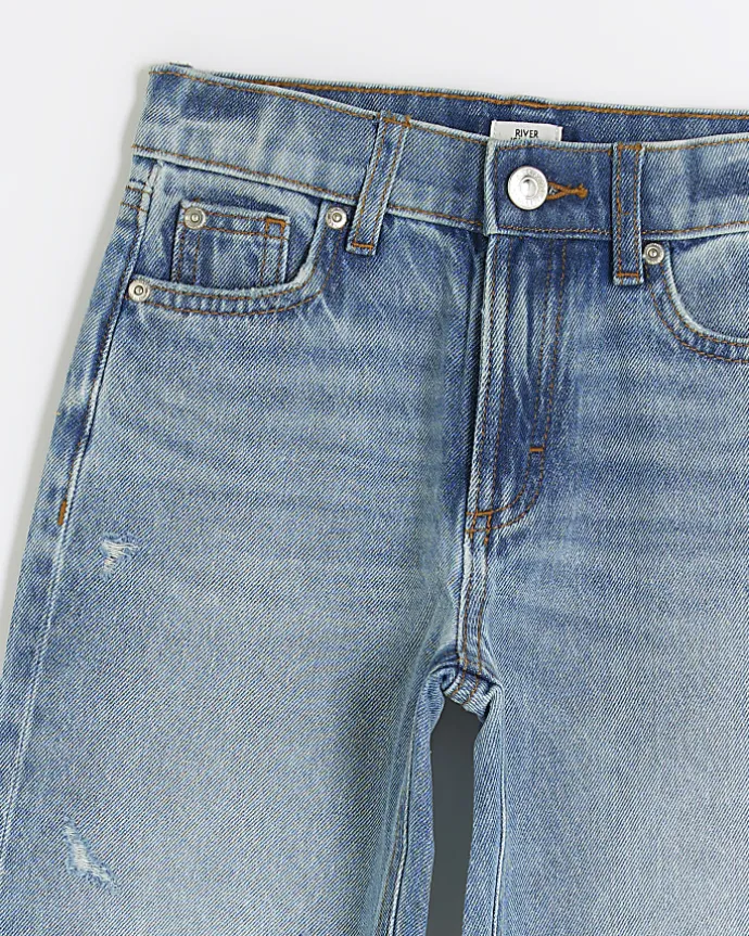 Girls blue straight ripped jeans