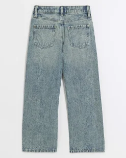 Girls blue studded straight jeans