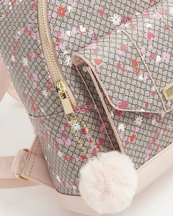 Girls brown floral monogram backpack