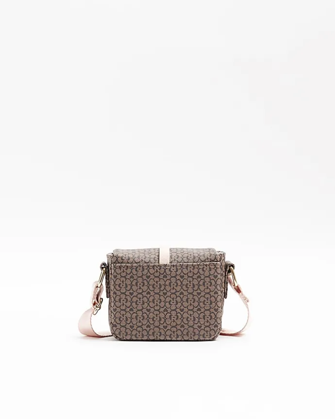 Girls brown floral monogram cross body bag