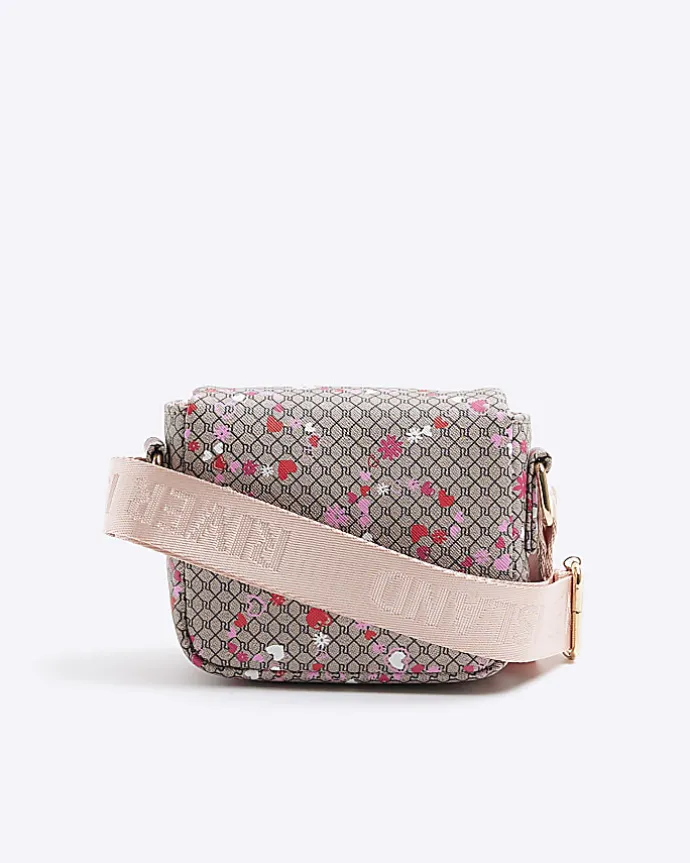 Girls brown monogram pouch cross body bag