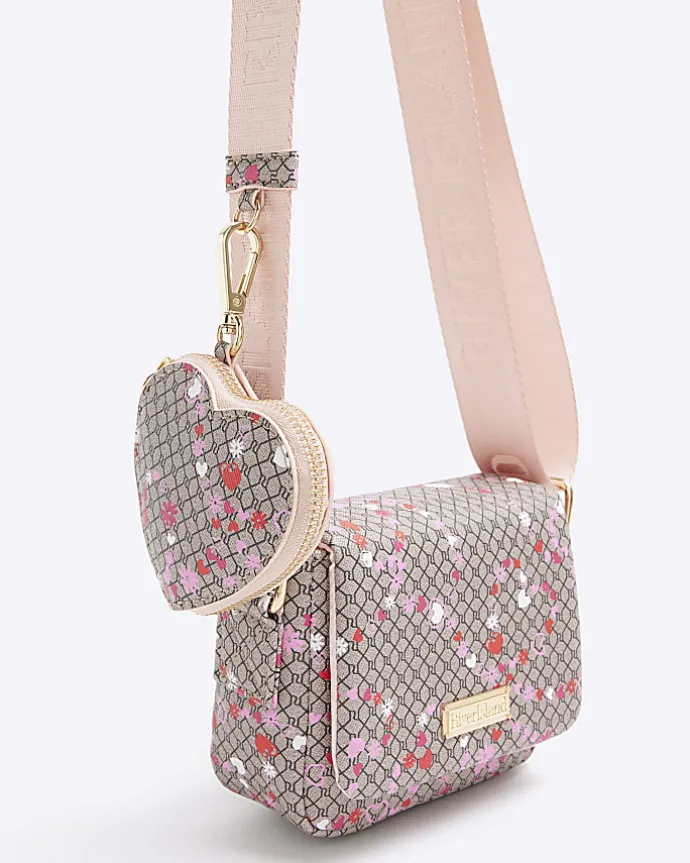 Girls brown monogram pouch cross body bag