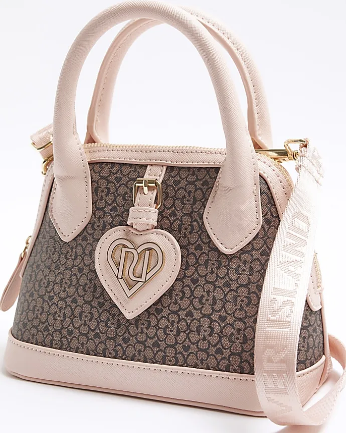 Girls brown RI floral monogram bag