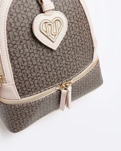 Girls brown RI floral monogram backpack