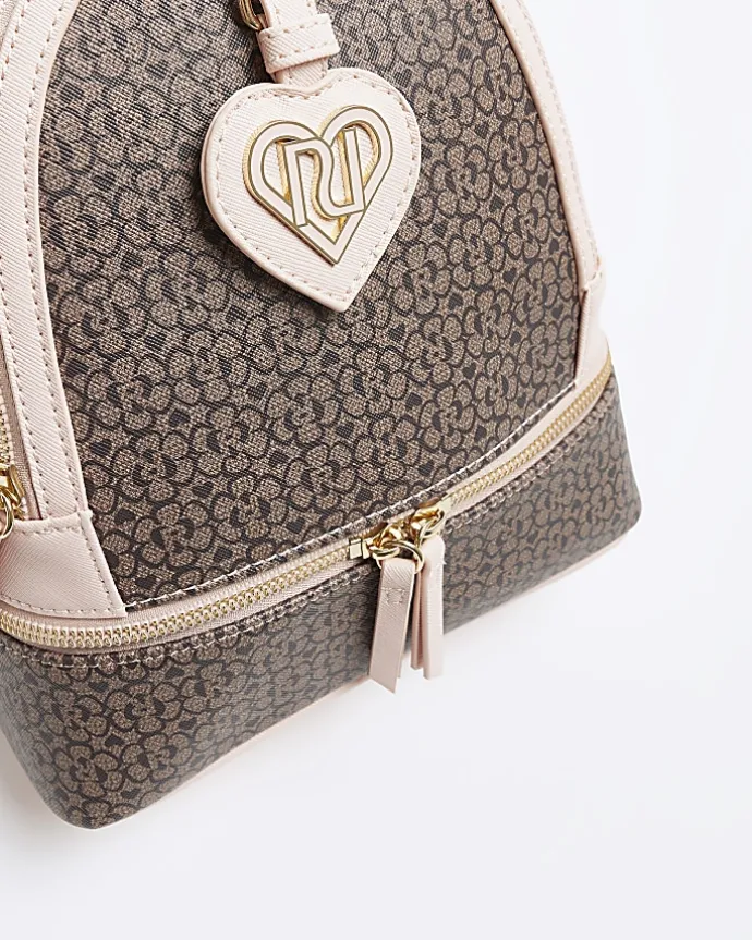 Girls brown RI floral monogram backpack