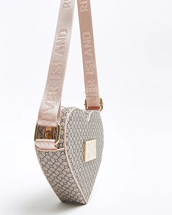 Girls brown RI monogram heart cross body bag