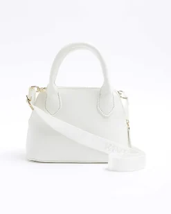 Girls cream boucle bow tote bag