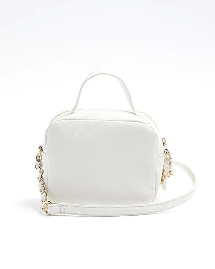 Girls cream boucle pearl cross body bag