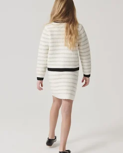 Girls cream boucle stripe cardigan set