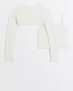 Girls cream cardigan and cami top set