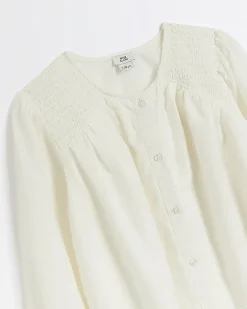 Girls cream embroidered button up blouse
