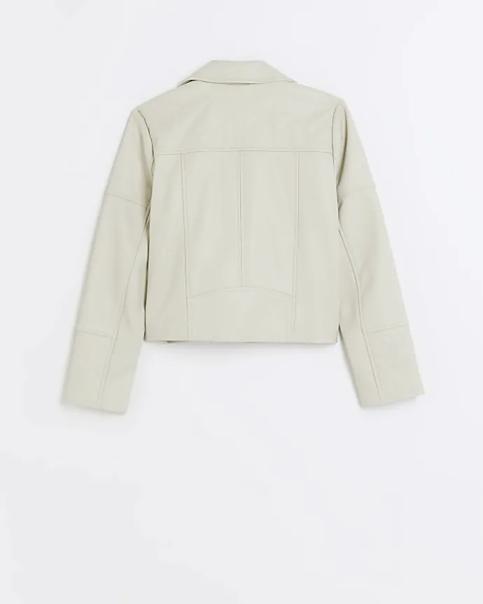 Girls Cream faux leather biker jacket