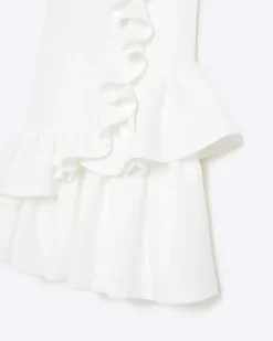 Girls cream frill sleeveless shift dress