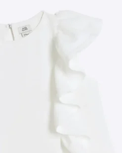 Girls cream frill sleeveless shift dress