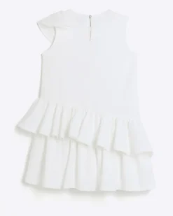 Girls cream frill sleeveless shift dress