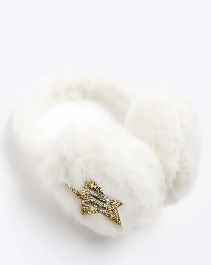 Girls Cream Glitter Star Earmuffs