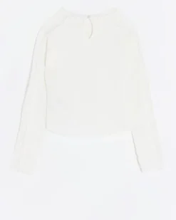 Girls cream lace detail long sleeve top