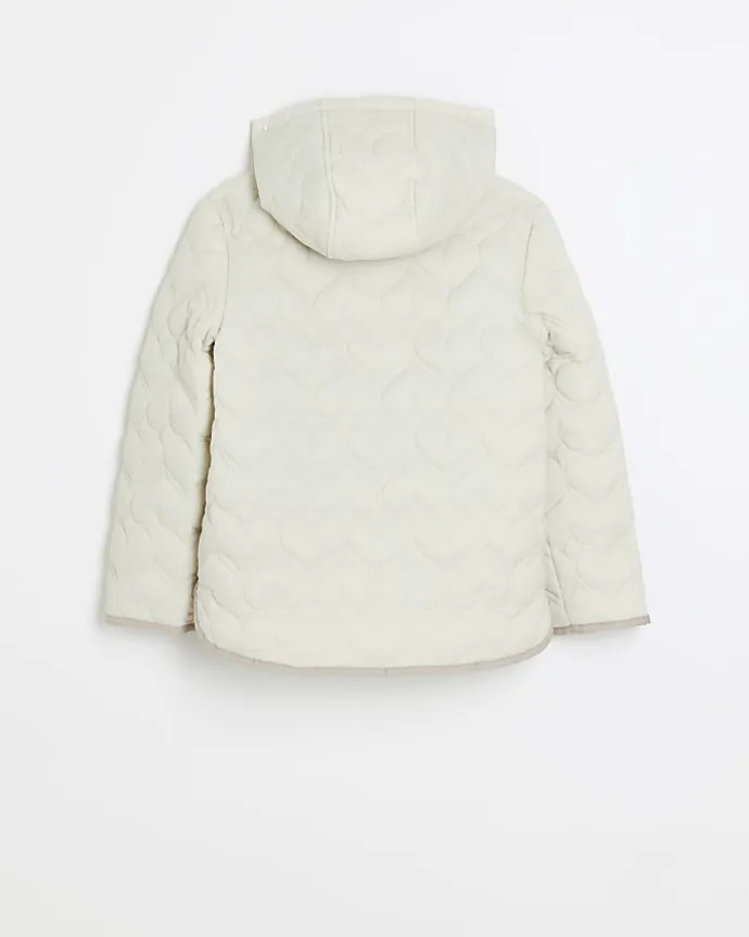 Girls cream padded heart quilted coat