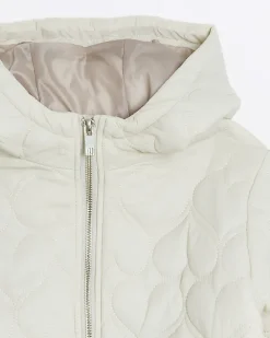 Girls cream padded heart quilted coat
