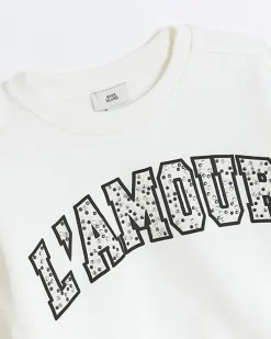 Girls Cream pearl graphic sweatshirt