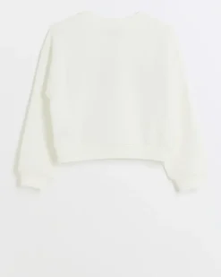 Girls Cream pearl graphic sweatshirt