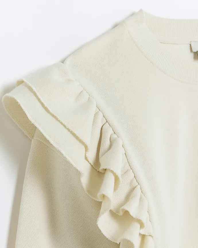 Girls cream pink frill long sleeve sweatshirt