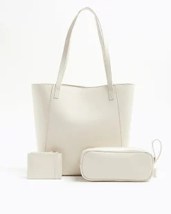 Girls cream quilted bow shopper bag bundle