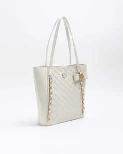Girls cream quilted chain detail shopper bag