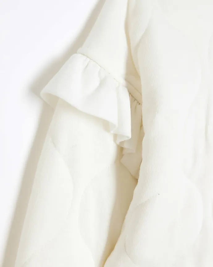 Girls cream quilted frill sweatshirt