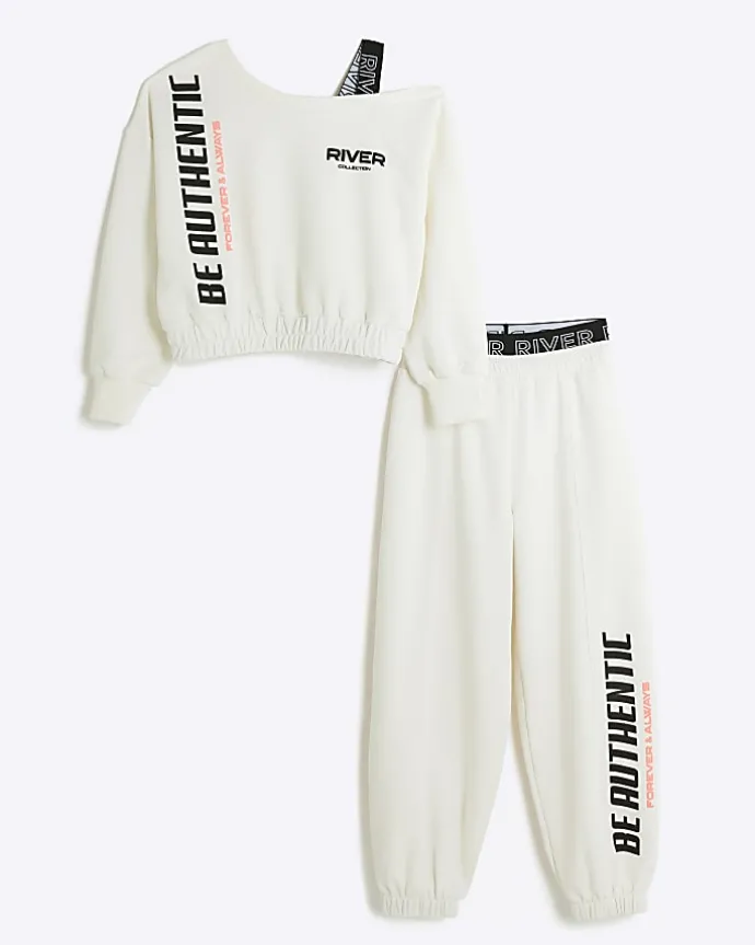 Girls cream RI Active sweatshirt and joggers