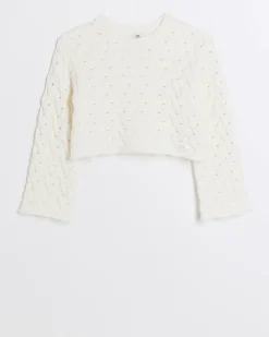 Girls cream textured jumper