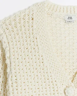 Girls ecru crochet crop cardigan