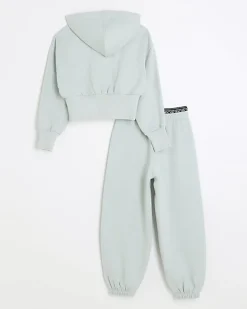 Girls green graphic hoodie and joggers set