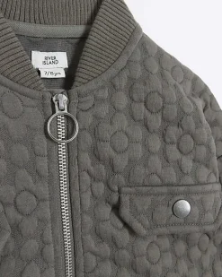 Girls grey floral quilted bomber jacket