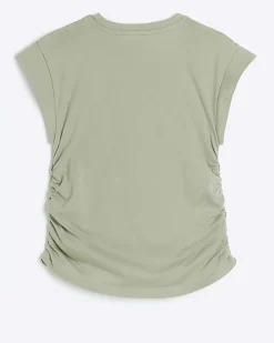 Girls khaki pearl embellished t-shirt