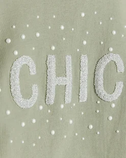 Girls khaki pearl embellished t-shirt
