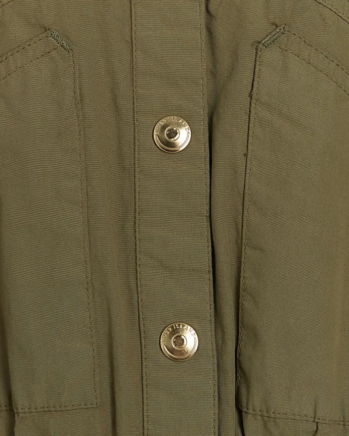 Girls khaki utility jumpsuit