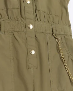 Girls khaki utility jumpsuit