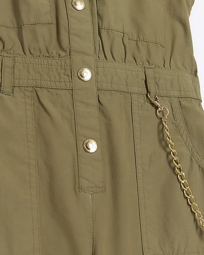 Girls khaki utility jumpsuit