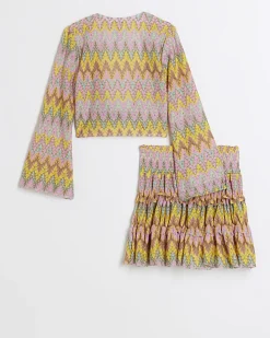 Girls orange chevron top and skirt beach set