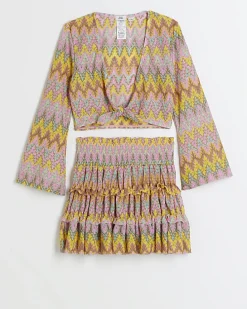 Girls orange chevron top and skirt beach set
