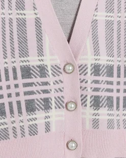Girls pink check frill cardigan and skirt set