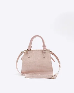 Girls pink croc embossed heart tote bag