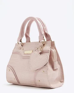 Girls pink croc embossed heart tote bag