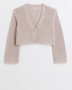 Girls pink crochet crop cardigan
