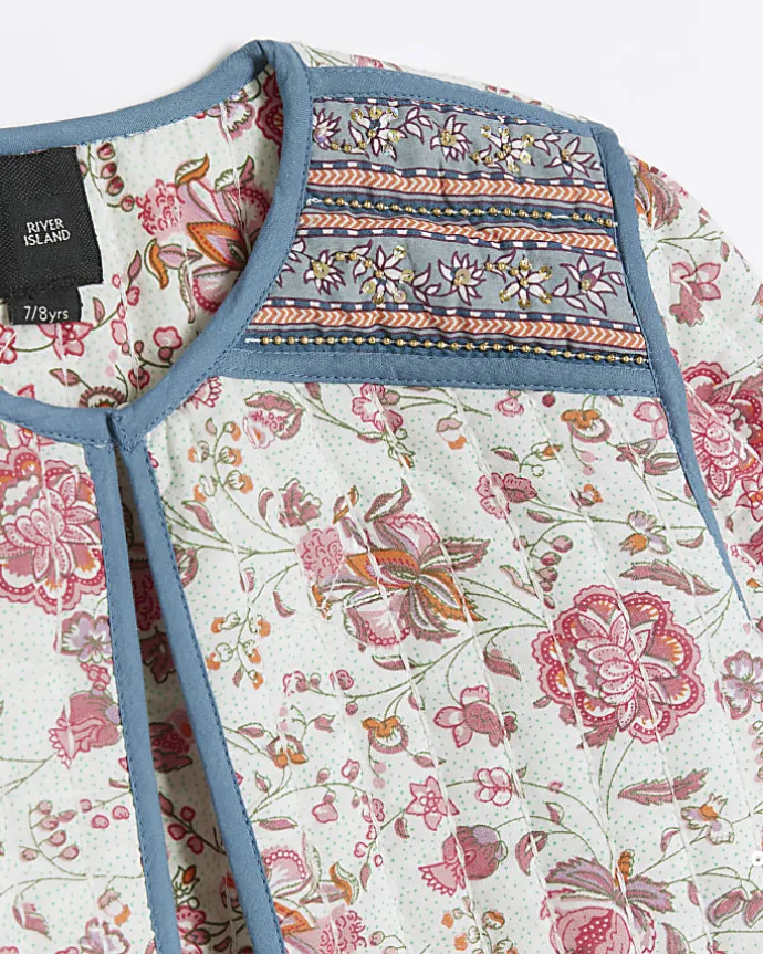 Girls pink floral quilted jacket