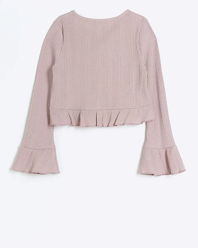 Girls pink frill hem cardigan