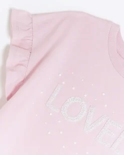 Girls pink graphic frill sleeve t-shirt