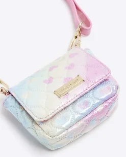 Girls pink heart quilted cross body bag